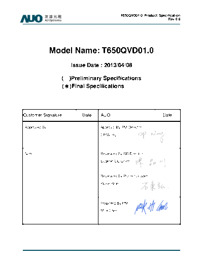 . Various Panel AUO T650QVD01-0 CELL 0 [DS]  . Various LCD Panels Panel_AUO_T650QVD01-0_CELL_0_[DS].pdf