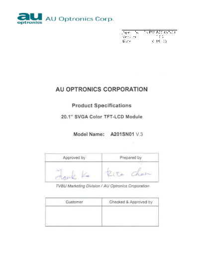 . Various Panel AU Optronics A201SN01 V3 0 [DS]  . Various LCD Panels Panel_AU_Optronics_A201SN01_V3_0_[DS].pdf