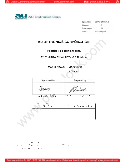 . Various Panel AU Optronics M170EN05 V3 0 [DS]  . Various LCD Panels Panel_AU_Optronics_M170EN05_V3_0_[DS].pdf