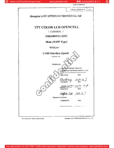 . Various Panel AVIC TMS190WX1-22TC 0 [DS]  . Various LCD Panels Panel_AVIC_TMS190WX1-22TC_0_[DS].pdf