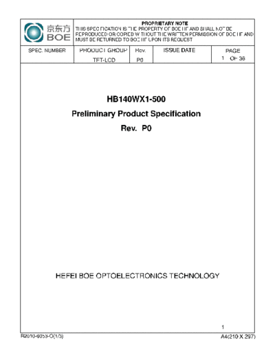 . Various Panel BOE HB140WX1-500 0 [DS]  . Various LCD Panels Panel_BOE_HB140WX1-500_0_[DS].pdf