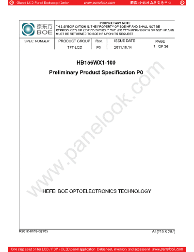 . Various Panel BOE HB156WX1-100 0 [DS]  . Various LCD Panels Panel_BOE_HB156WX1-100_0_[DS].pdf