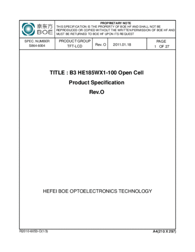 . Various Panel BOE HE185WX1-100 0 [DS]  . Various LCD Panels Panel_BOE_HE185WX1-100_0_[DS].pdf