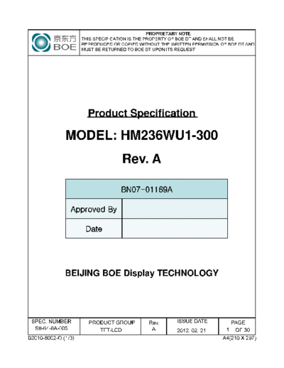 . Various Panel BOE HM236WU1-300 0 [DS]  . Various LCD Panels Panel_BOE_HM236WU1-300_0_[DS].pdf