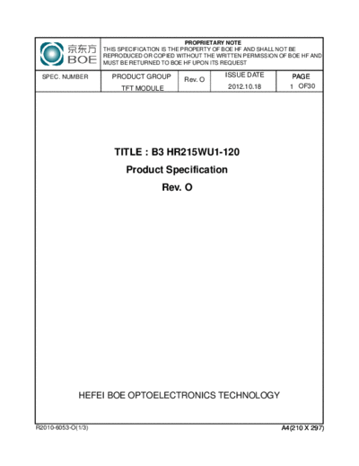 . Various Panel BOE HR215WU1-120 0 [DS]  . Various LCD Panels Panel_BOE_HR215WU1-120_0_[DS].pdf