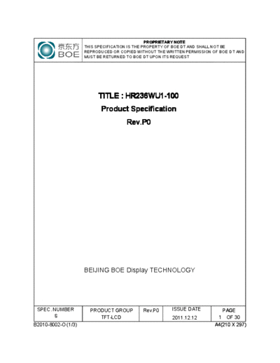 . Various Panel BOE HR236WU1-100 0 [DS]  . Various LCD Panels Panel_BOE_HR236WU1-100_0_[DS].pdf