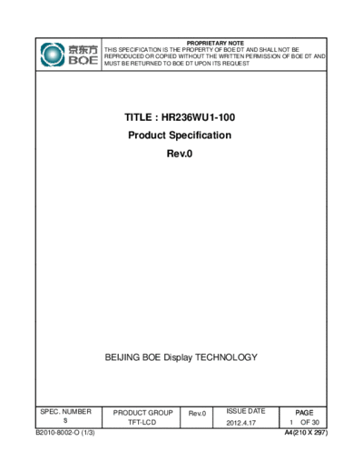 . Various Panel BOE HR236WU1-100 1 [DS]  . Various LCD Panels Panel_BOE_HR236WU1-100_1_[DS].pdf