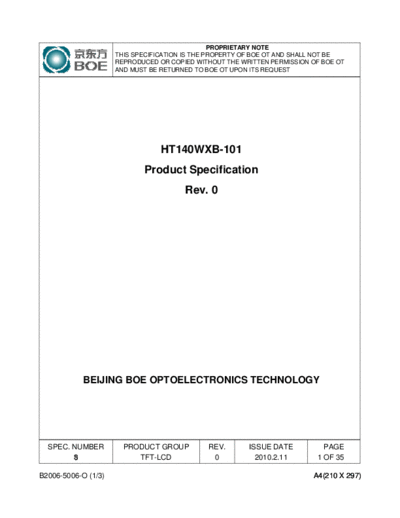 . Various Panel BOE HT140WXB-101 0 [DS]  . Various LCD Panels Panel_BOE_HT140WXB-101_0_[DS].pdf