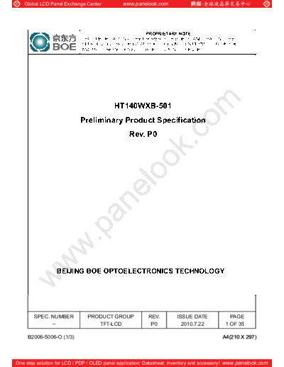 . Various Panel BOE HT140WXB-501 0 [DS]  . Various LCD Panels Panel_BOE_HT140WXB-501_0_[DS].pdf