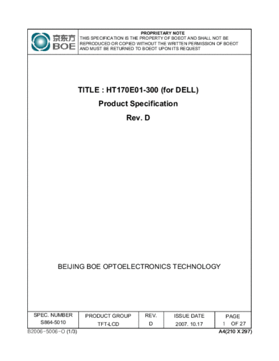 . Various Panel BOE HT170E01-300 0 [DS]  . Various LCD Panels Panel_BOE_HT170E01-300_0_[DS].pdf