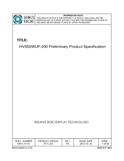 . Various Panel BOE HV550WUP-200 0 [DS]  . Various LCD Panels Panel_BOE_HV550WUP-200_0_[DS].pdf