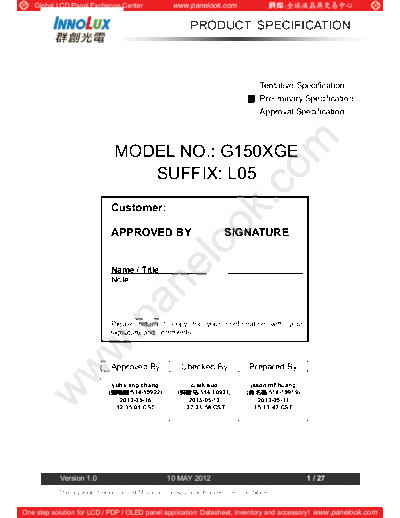 . Various Panel CHIMEI INNOLUX G150XGE-L05 1 [DS]  . Various LCD Panels Panel_CHIMEI_INNOLUX_G150XGE-L05_1_[DS].pdf
