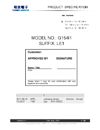 . Various Panel CHIMEI INNOLUX G154I1-LE1 0 [DS]  . Various LCD Panels Panel_CHIMEI_INNOLUX_G154I1-LE1_0_[DS].pdf