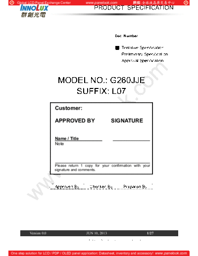 . Various Panel CHIMEI INNOLUX G260JJE-L07 0 [DS]  . Various LCD Panels Panel_CHIMEI_INNOLUX_G260JJE-L07_0_[DS].pdf