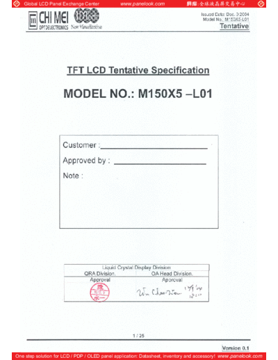 . Various Panel CHIMEI INNOLUX M150X5-L01 1 [DS]  . Various LCD Panels Panel_CHIMEI_INNOLUX_M150X5-L01_1_[DS].pdf