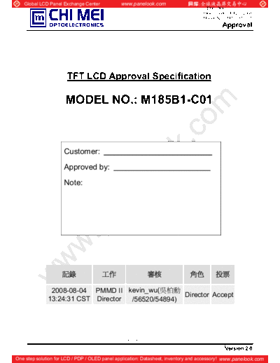 . Various Panel CHIMEI INNOLUX M185B1-C01 0 [DS]  . Various LCD Panels Panel_CHIMEI_INNOLUX_M185B1-C01_0_[DS].pdf