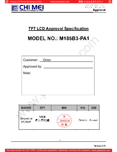 . Various Panel CHIMEI INNOLUX M185B3-PA1 0 [DS]  . Various LCD Panels Panel_CHIMEI_INNOLUX_M185B3-PA1_0_[DS].pdf