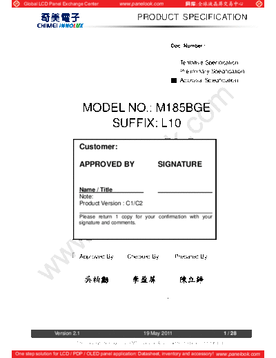 . Various Panel CHIMEI INNOLUX M185BGE-L10 2 [DS]  . Various LCD Panels Panel_CHIMEI_INNOLUX_M185BGE-L10_2_[DS].pdf