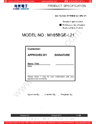 . Various Panel CHIMEI INNOLUX M185BGE-L21 0 [DS]  . Various LCD Panels Panel_CHIMEI_INNOLUX_M185BGE-L21_0_[DS].pdf