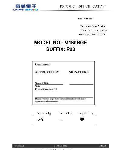 . Various Panel CHIMEI INNOLUX M185BGE-P03 1 [DS]  . Various LCD Panels Panel_CHIMEI_INNOLUX_M185BGE-P03_1_[DS].pdf
