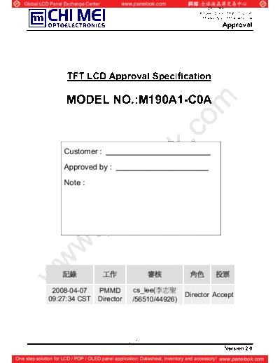 . Various Panel CHIMEI INNOLUX M190A1-C0A 0 [DS]  . Various LCD Panels Panel_CHIMEI_INNOLUX_M190A1-C0A_0_[DS].pdf