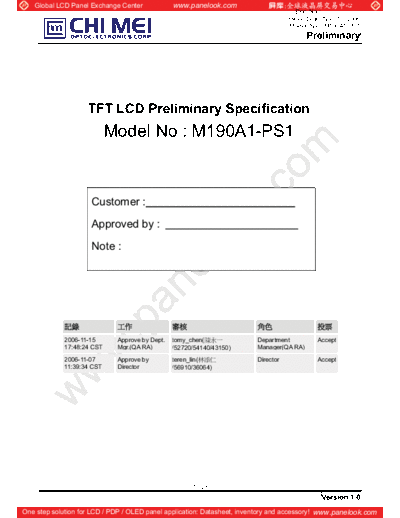 . Various Panel CHIMEI INNOLUX M190A1-PS1 0 [DS]  . Various LCD Panels Panel_CHIMEI_INNOLUX_M190A1-PS1_0_[DS].pdf