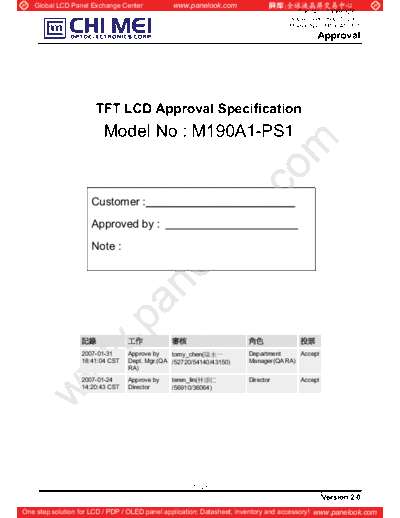 . Various Panel CHIMEI INNOLUX M190A1-PS1 1 [DS]  . Various LCD Panels Panel_CHIMEI_INNOLUX_M190A1-PS1_1_[DS].pdf