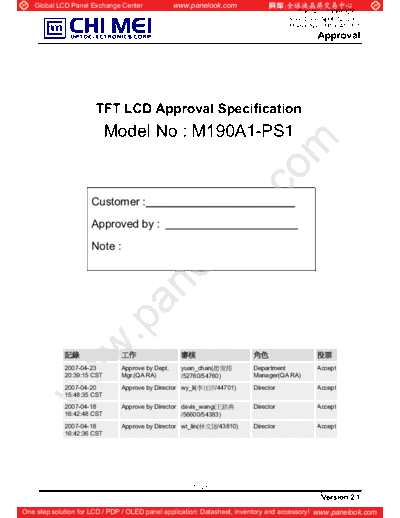 . Various Panel CHIMEI INNOLUX M190A1-PS1 2 [DS]  . Various LCD Panels Panel_CHIMEI_INNOLUX_M190A1-PS1_2_[DS].pdf