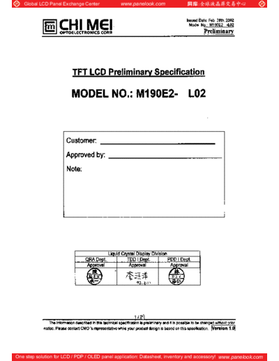 . Various Panel CHIMEI INNOLUX M190E2-L02 0 [DS]  . Various LCD Panels Panel_CHIMEI_INNOLUX_M190E2-L02_0_[DS].pdf