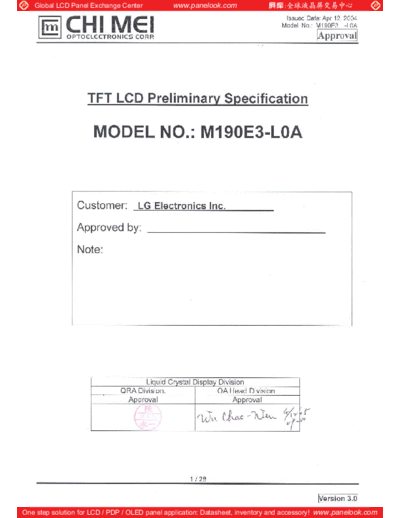 . Various Panel CHIMEI INNOLUX M190E3-L0A 0 [DS]  . Various LCD Panels Panel_CHIMEI_INNOLUX_M190E3-L0A_0_[DS].pdf