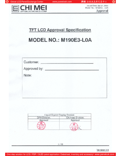 . Various Panel CHIMEI INNOLUX M190E3-L0A 1 [DS]  . Various LCD Panels Panel_CHIMEI_INNOLUX_M190E3-L0A_1_[DS].pdf