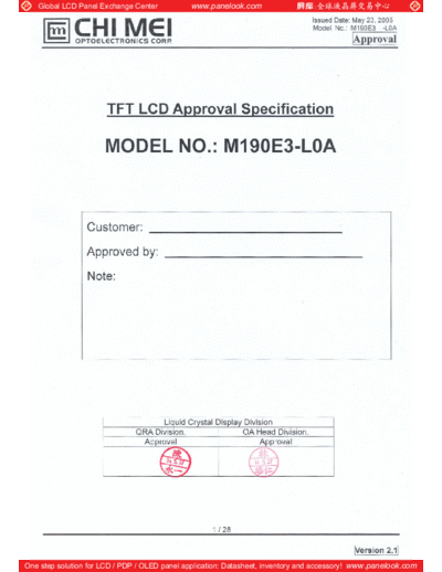 . Various Panel CHIMEI INNOLUX M190E3-L0A 2 [DS]  . Various LCD Panels Panel_CHIMEI_INNOLUX_M190E3-L0A_2_[DS].pdf