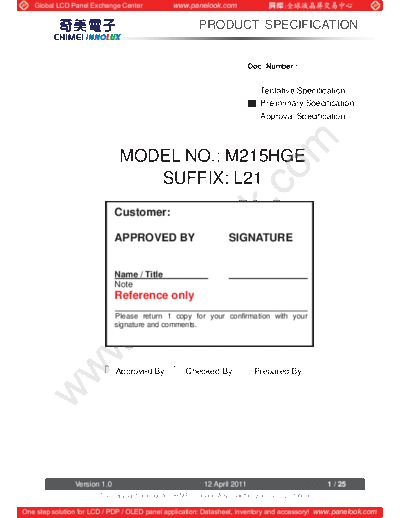 . Various Panel CHIMEI INNOLUX M215HGE-L21 1 [DS]  . Various LCD Panels Panel_CHIMEI_INNOLUX_M215HGE-L21_1_[DS].pdf