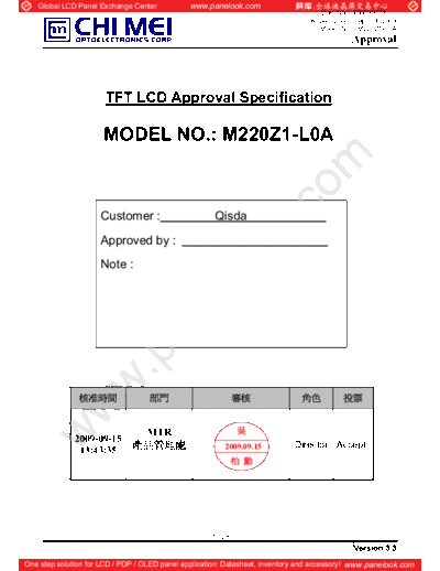 . Various Panel CHIMEI INNOLUX M220Z1-L0A 5 [DS]  . Various LCD Panels Panel_CHIMEI_INNOLUX_M220Z1-L0A_5_[DS].pdf