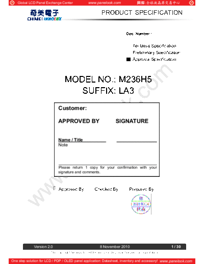 . Various Panel CHIMEI INNOLUX M236H5-LA3 0 [DS]  . Various LCD Panels Panel_CHIMEI_INNOLUX_M236H5-LA3_0_[DS].pdf