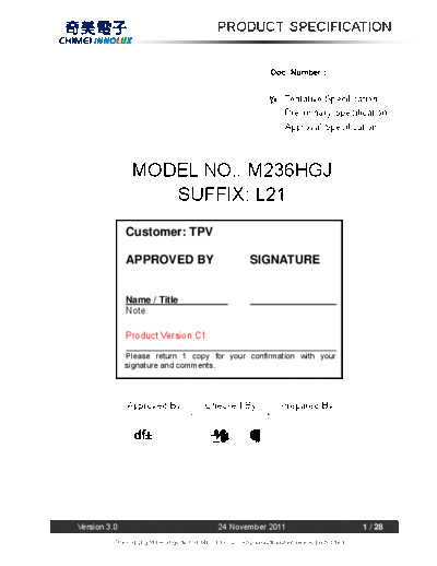 . Various Panel CHIMEI INNOLUX M236HGJ-L21 0 [DS]  . Various LCD Panels Panel_CHIMEI_INNOLUX_M236HGJ-L21_0_[DS].pdf