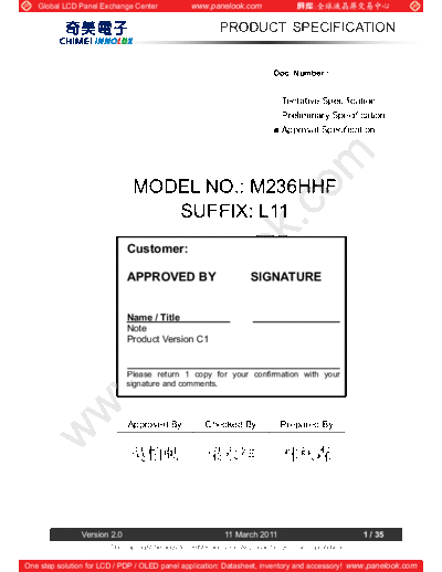 . Various Panel CHIMEI INNOLUX M236HHF-L11 0 [DS]  . Various LCD Panels Panel_CHIMEI_INNOLUX_M236HHF-L11_0_[DS].pdf