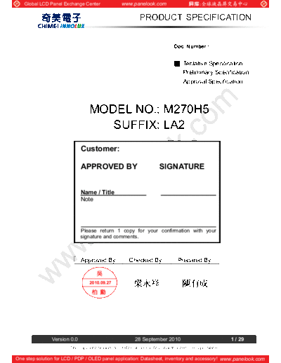 . Various Panel CHIMEI INNOLUX M270H5-LA2 0 [DS]  . Various LCD Panels Panel_CHIMEI_INNOLUX_M270H5-LA2_0_[DS].pdf