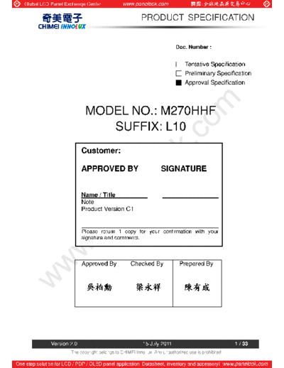 . Various Panel CHIMEI INNOLUX M270HHF-L10 0 [DS]  . Various LCD Panels Panel_CHIMEI_INNOLUX_M270HHF-L10_0_[DS].pdf