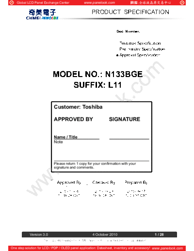 . Various Panel CHIMEI INNOLUX N133BGE-L11 0 [DS]  . Various LCD Panels Panel_CHIMEI_INNOLUX_N133BGE-L11_0_[DS].pdf