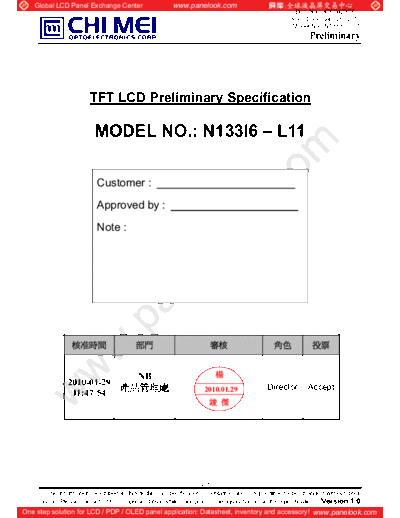 . Various Panel CHIMEI INNOLUX N133I6-L11 0 [DS]  . Various LCD Panels Panel_CHIMEI_INNOLUX_N133I6-L11_0_[DS].pdf