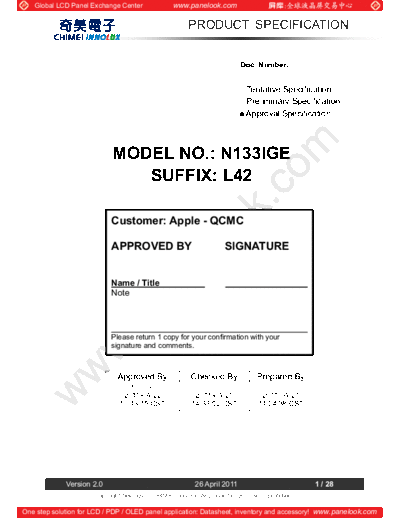 . Various Panel CHIMEI INNOLUX N133IGE-L42 0 [DS]  . Various LCD Panels Panel_CHIMEI_INNOLUX_N133IGE-L42_0_[DS].pdf