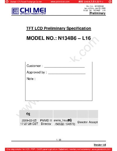 . Various Panel CHIMEI INNOLUX N134B6-L16 0 [DS]  . Various LCD Panels Panel_CHIMEI_INNOLUX_N134B6-L16_0_[DS].pdf