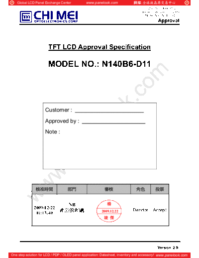 . Various Panel CHIMEI INNOLUX N140B6-D11 0 [DS]  . Various LCD Panels Panel_CHIMEI_INNOLUX_N140B6-D11_0_[DS].pdf