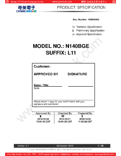 . Various Panel CHIMEI INNOLUX N140BGE-L11 0 [DS]  . Various LCD Panels Panel_CHIMEI_INNOLUX_N140BGE-L11_0_[DS].pdf