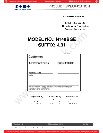 . Various Panel CHIMEI INNOLUX N140BGE-L31 0 [DS]  . Various LCD Panels Panel_CHIMEI_INNOLUX_N140BGE-L31_0_[DS].pdf