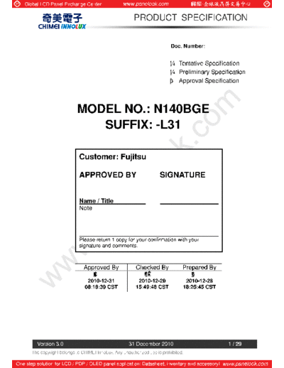 . Various Panel CHIMEI INNOLUX N140BGE-L31 4 [DS]  . Various LCD Panels Panel_CHIMEI_INNOLUX_N140BGE-L31_4_[DS].pdf