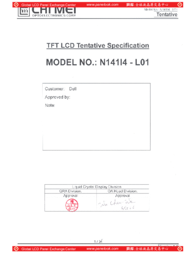 . Various Panel CHIMEI INNOLUX N141I4-L01 0 [DS]  . Various LCD Panels Panel_CHIMEI_INNOLUX_N141I4-L01_0_[DS].pdf