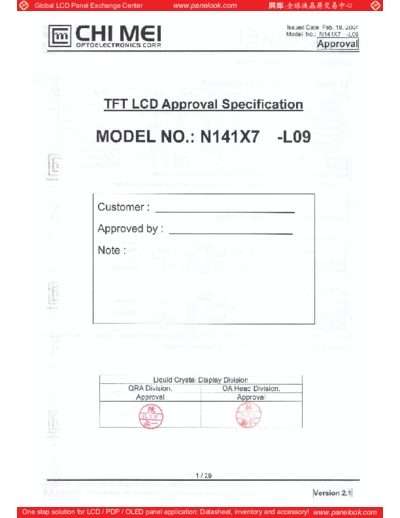 . Various Panel CHIMEI INNOLUX N141X7-L09 0 [DS]  . Various LCD Panels Panel_CHIMEI_INNOLUX_N141X7-L09_0_[DS].pdf