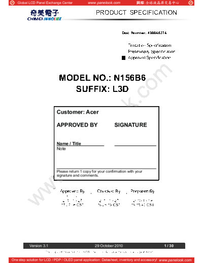 . Various Panel CHIMEI INNOLUX N156B6-L3D 0 [DS]  . Various LCD Panels Panel_CHIMEI_INNOLUX_N156B6-L3D_0_[DS].pdf